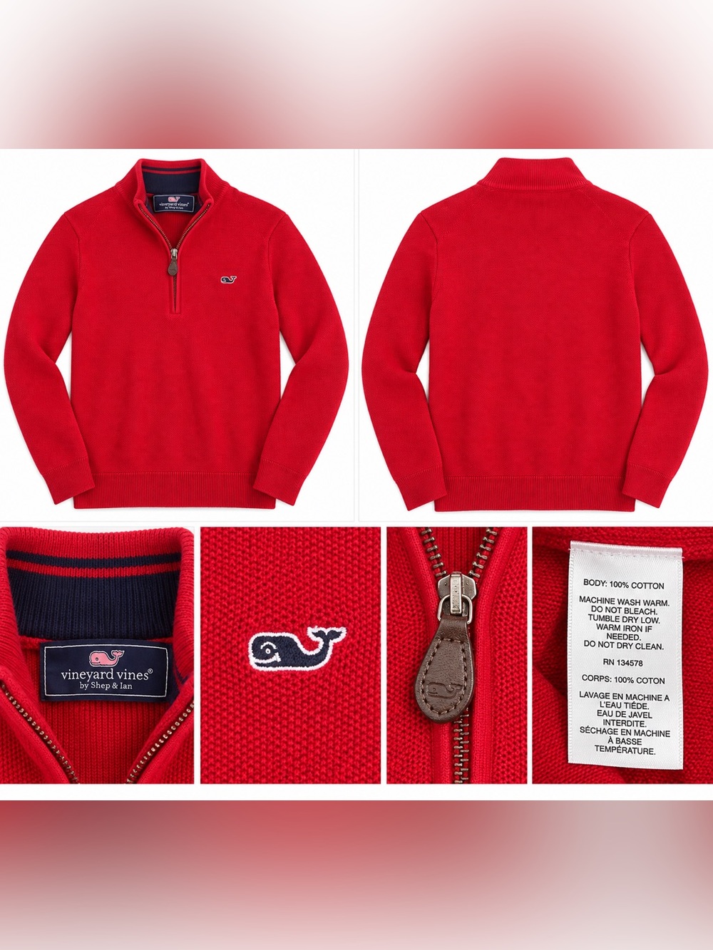 Vineyard Vines Women’s Red 1/4-Zip Cotton Sweater